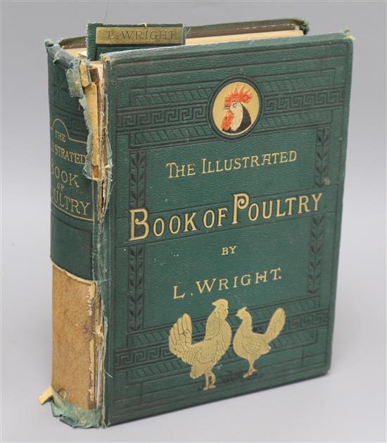 Wright, Lewis - The Illustrated Book of Poultry, quarto, green pictorial gilt cloth, spine torn, lacking front end paper,